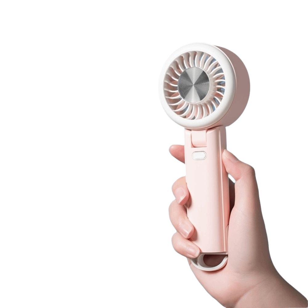 USB Rechargeable Handheld Fan Foldable Design Neck Hanging Fan  Office Environment розовый