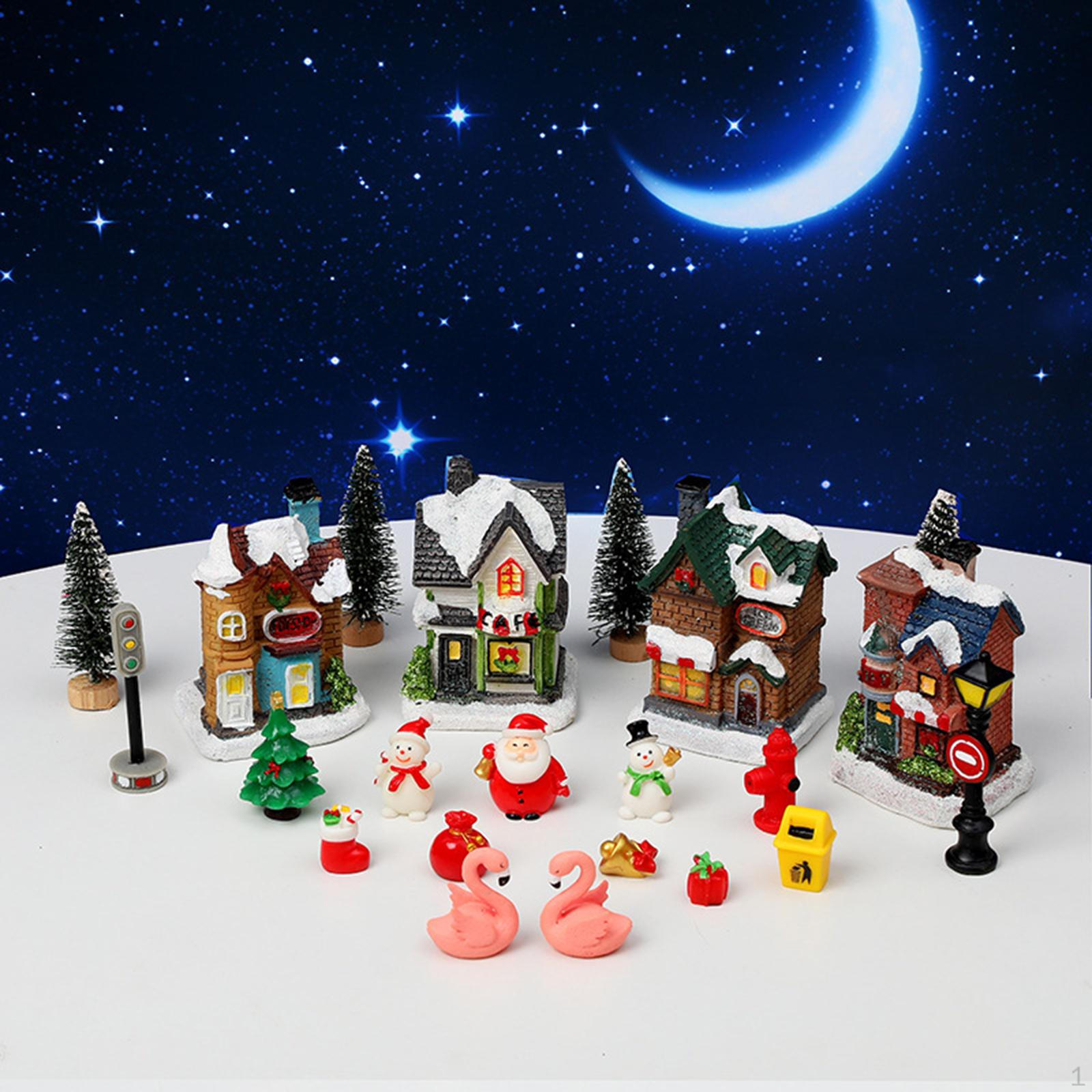 Christmas Glowing Village House Scene, Luminous Snow Figurines Decoration