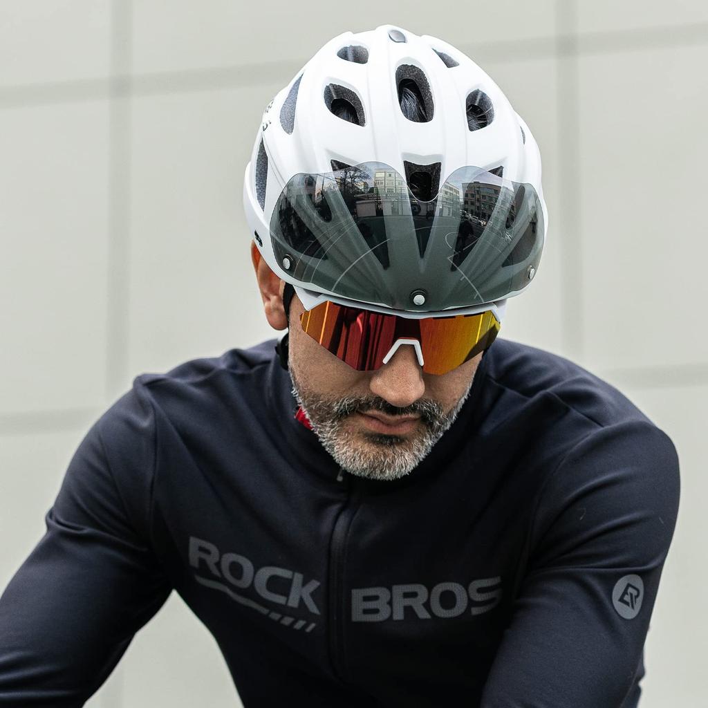 ROCKBROS Adult Road Bike CE Highly with Magnetic Goggles and Adjustable for Men and Women Helmet, Certified, Ultra-Lightweight, Sturdy, Breathable,