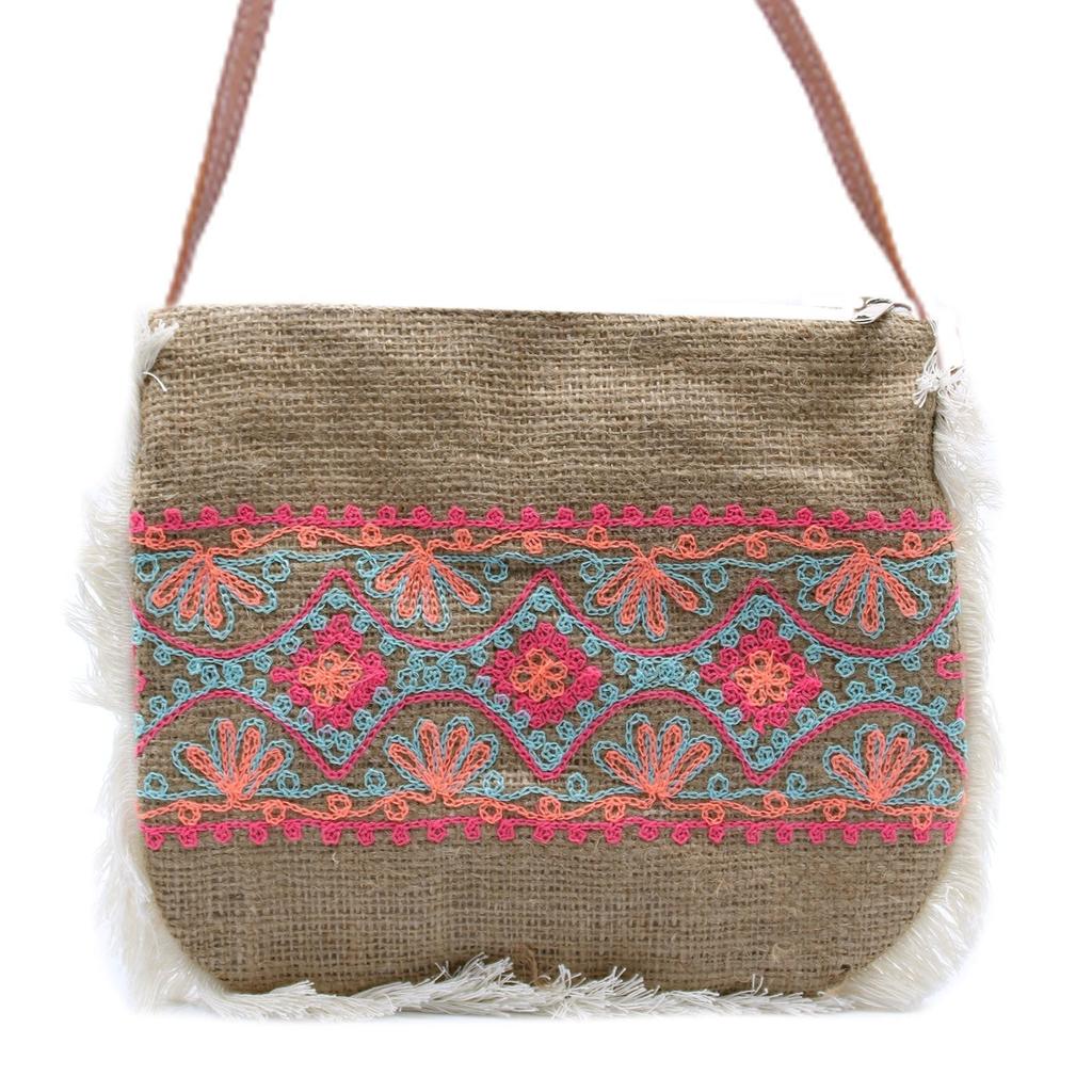 Fringe Jute Bag Embroidered