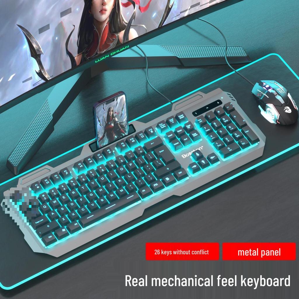 Backlit Wired Gaming Keyboard & Mouse Set with True Mechanical Feel and Suspended Keycaps