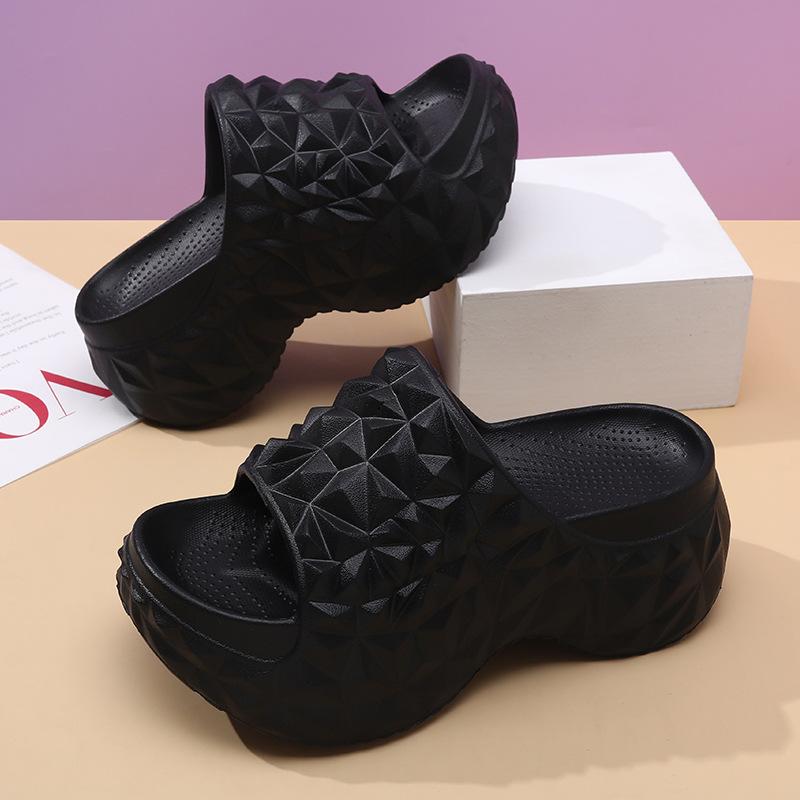 High-heeled sandals women's high-end sense, summer wear thick bottom heightening one-word drag non-slip, wear-resistant and breathable eva slippers ·