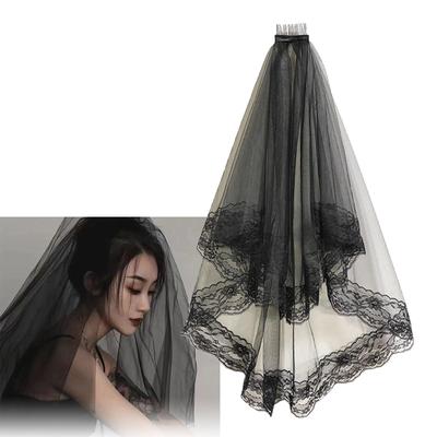 Dark Veil Lace Veils Mantilla Head Covering Wedding Hair Accessories Black Wedding Veil Headscarf Lace Black Veil