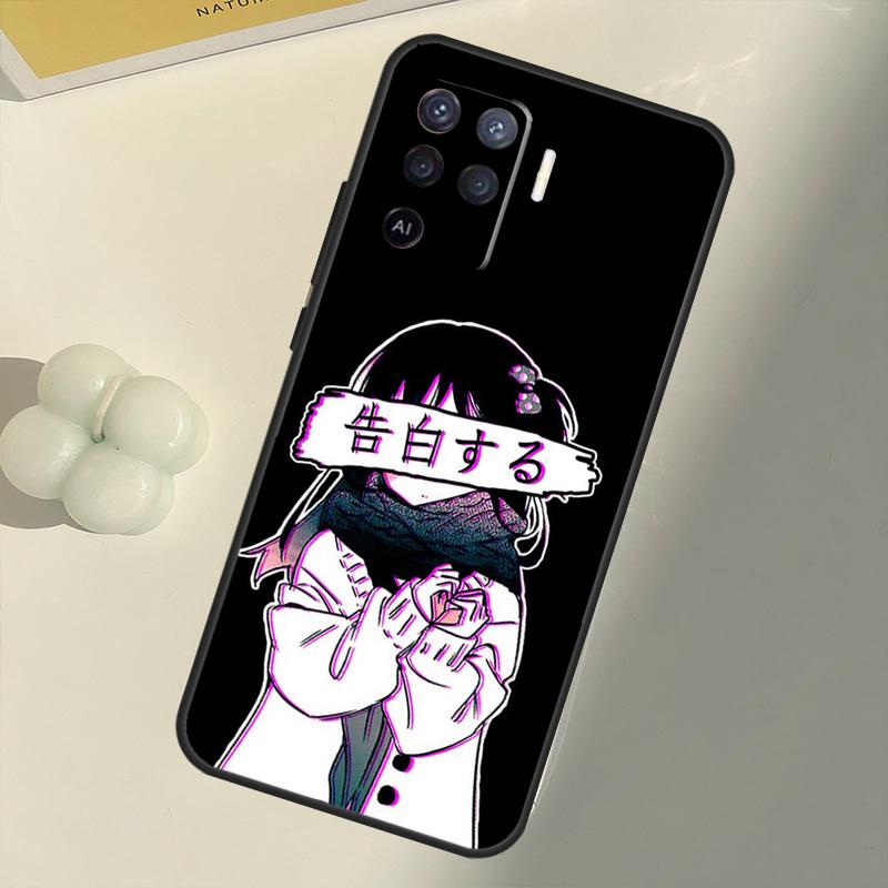Trauriges Mädchen japanische Anime-Hülle für OPPO A74 A94 A54 A1K A15 A16 A52 A72 A83 A91 A93 A53S A5 A9 A31 A53 2020 Abdeckung