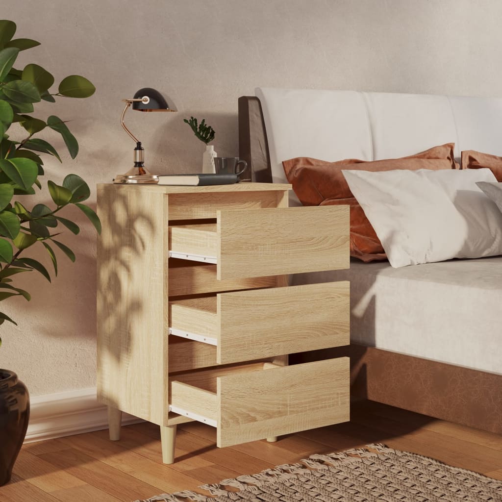 Nightstand with Solid Wood Legs Sonoma Oak Finish 40 x 35 x 69 cm