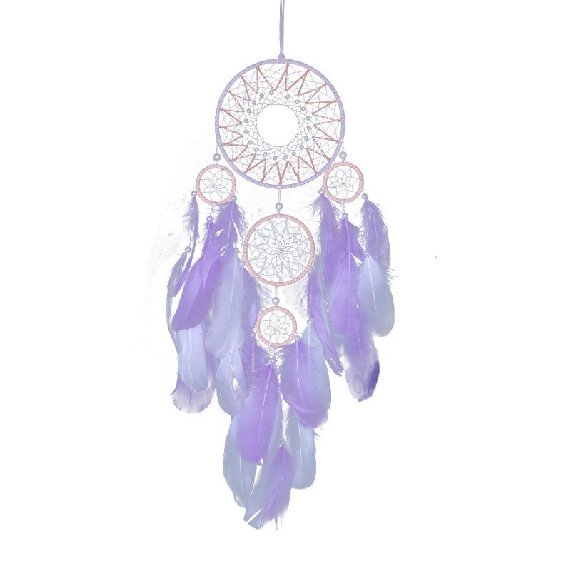 Lucky Five Rings Dreamcatcher Pendant Home Decoration  Exquisite Natural Feather Creative Decoration Wind Chimes