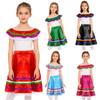 Set 2 Piese Mexican pentru Fete Top cu Umerii Dezgoliți și Volane cu Talie Elastică Fustă cu Bordură din Panglică de Dantelă pentru Petrecere Tematică de Carnaval