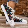 Women's Colorful Print Lace-Up Sneakers - Lightweight, Comfortable Casual Sneakers with Non-Slip TPR Sole
