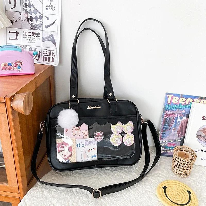 Japanese Kawaii Shoulder Bag for Women PU Leather Itabag Transparent Bag JK Tote Bag Handbags Preppy Ita Purses and Handbags