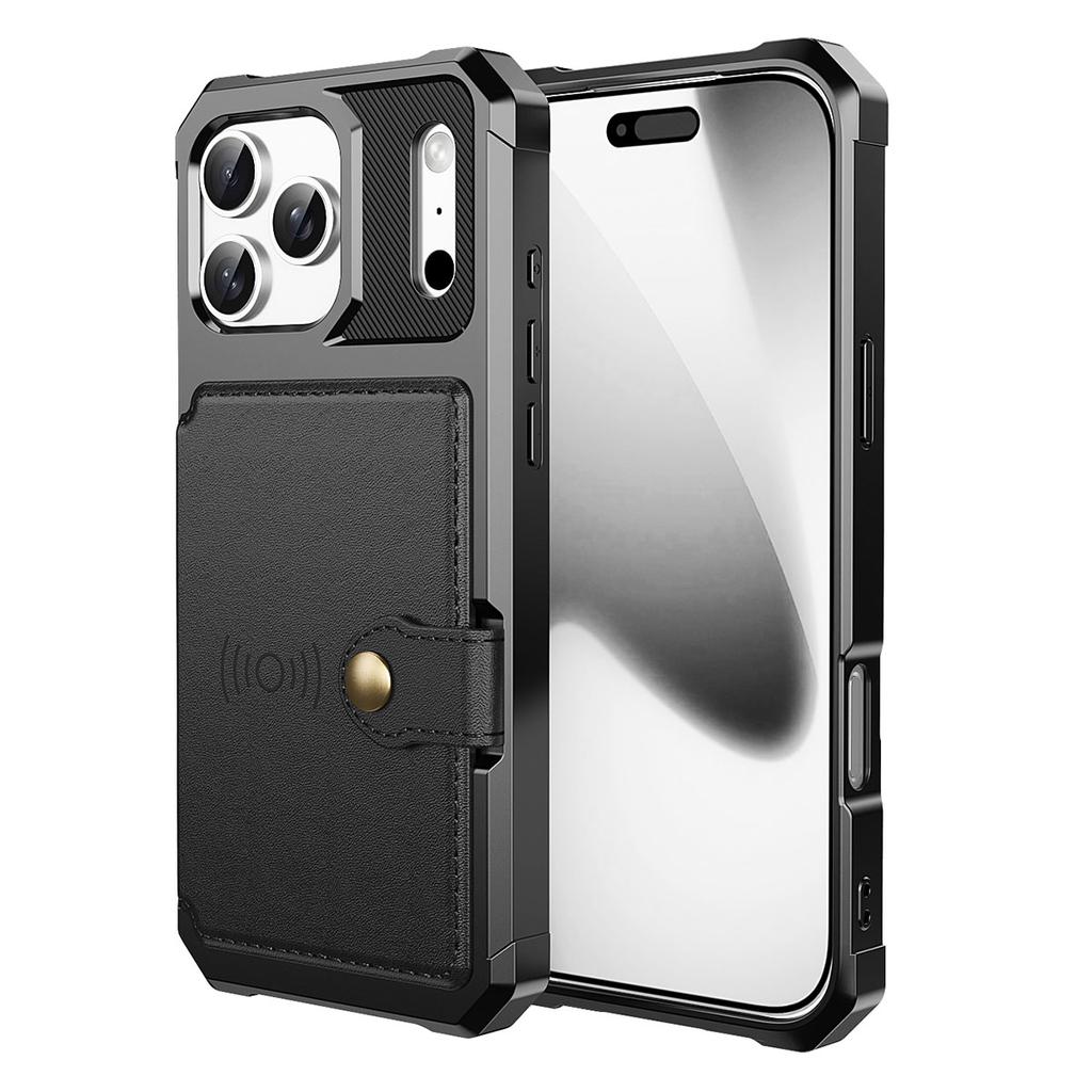 Etui do iPhone 17 Pro Max z uchwytem na karty, skóra PU + TPU, tylna osłona telefonu