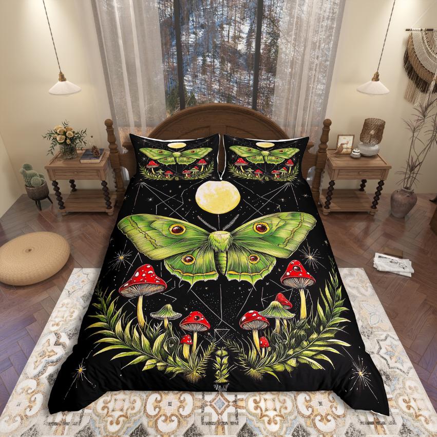 Homewish Gothic Theme Duvet Cover SetSpooky Halloween Comforter Cover SetBlack Crown Birds Bed Set For Boys Teens