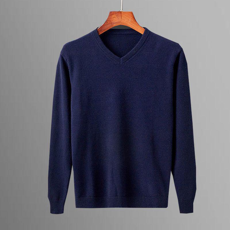 2024 Men's V-neck Solid Color Wool Knit Pullover Sweater