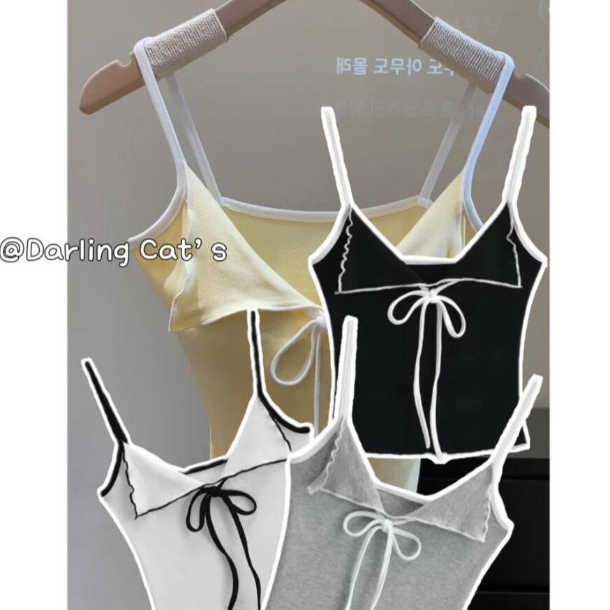Chic Bow Camisole with Chest Pad - Casual, Stylish, and Feminine