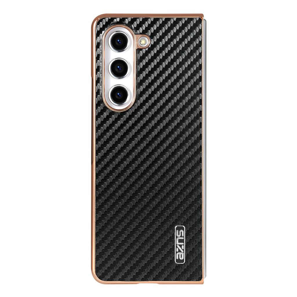 AZNS For Samsung Galaxy Z Fold6 5G Case Electroplating Carbon Fiber Texture PU+TPU Phone Cover