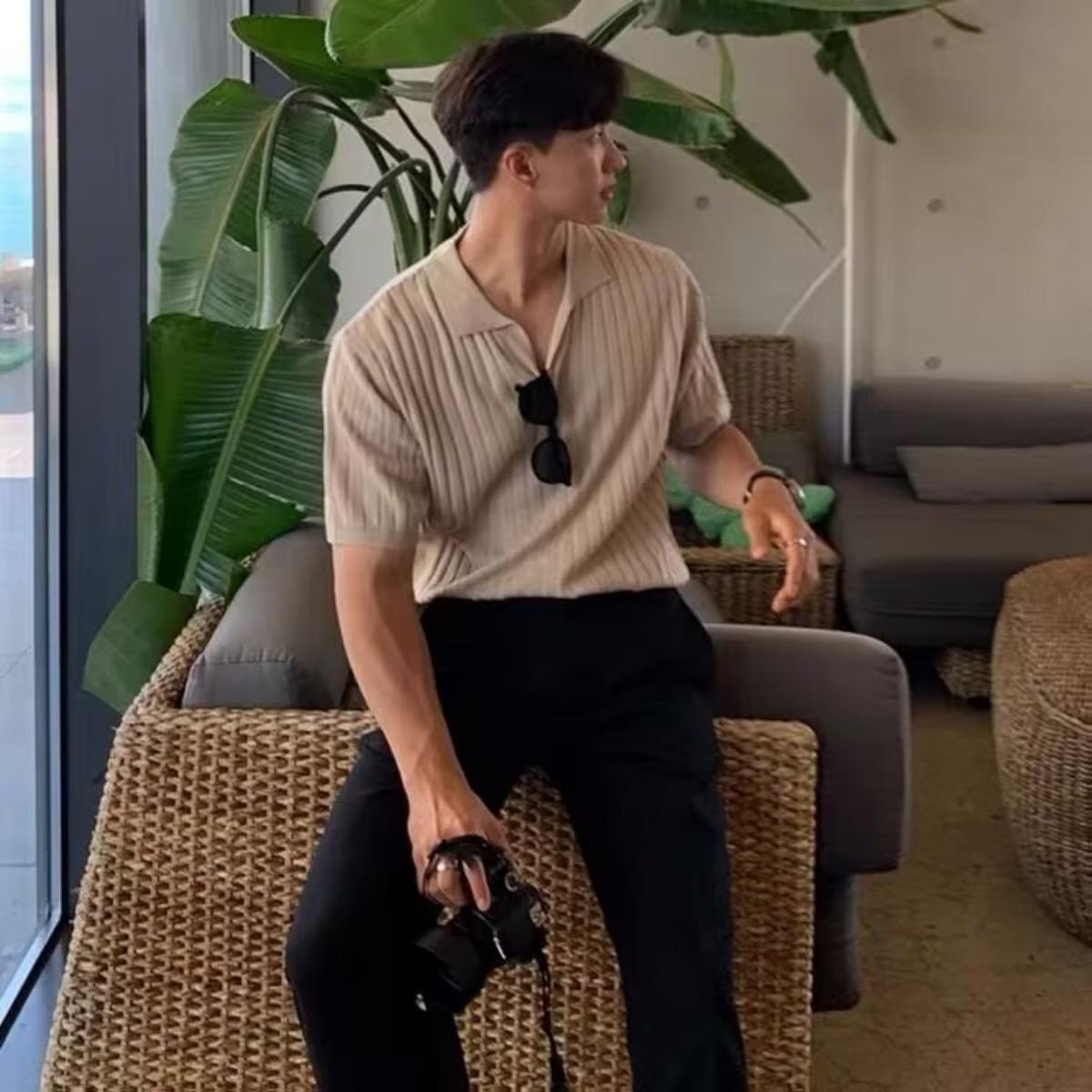 

Мужская рубашка Slim-Fit - короткий рукав, трикотажная вискозная ткань, однотонная, повседневный стиль на все сезоны, повседневная рубашка | Современная рубашка | Трикотаж M