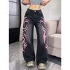 VIONA Y2K American Vintage Mottled Totem Print Baggy Jeans Women's High Waist Wide Leg Jeans Men Clothing Harajuku Trendy Hip Hop Pant