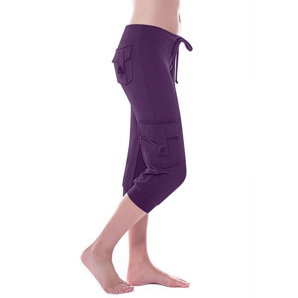 Women's Stretch-Waist Button-up Multi-Pocket Yoga Cropped Pants