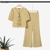 ZANZEA Damen Kurzarmbluse und Lange Hosen Sommer Zweiteilige Anzug Sets