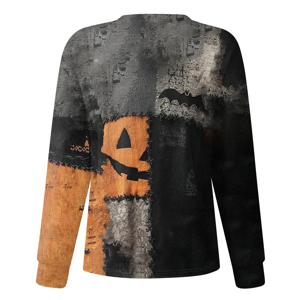 Women's Casual Fashion Long Sleeve Standing Collar Single Breasted Halloween Print Workwear Jacket Tops