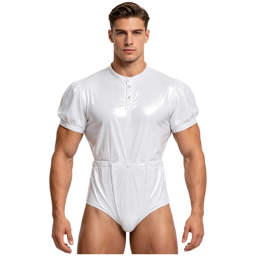 Men Waterproof Adaptive Bodysuit Short Sleeve Buttoned Waist Detachable Bottoms Diaper Cover Romper Special Need Clothing