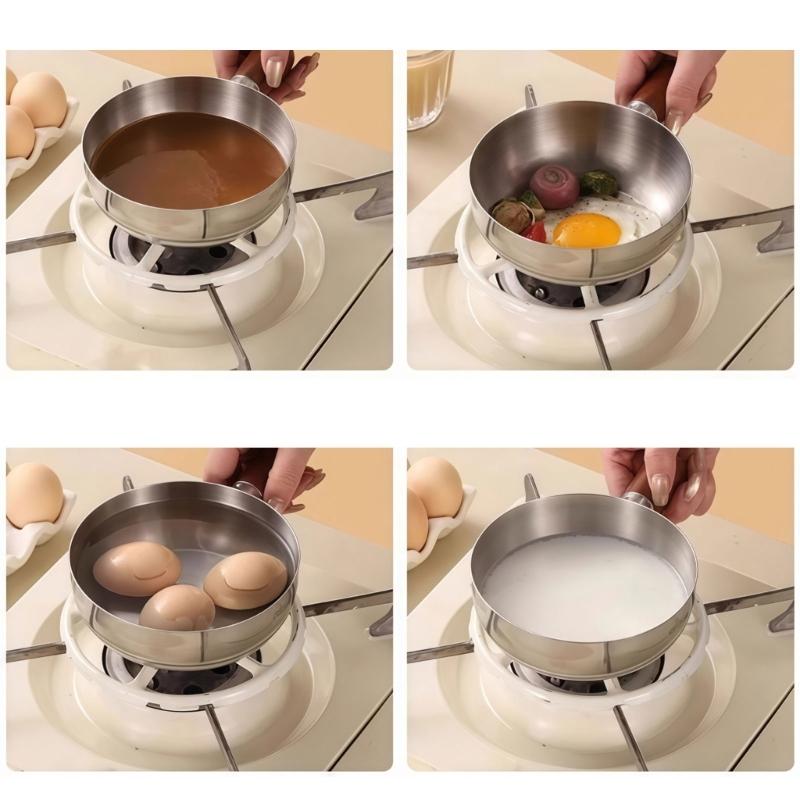 Stainless Steel Short Handle Ramen Bowl With Heat Resistant Wooden Grip For Safe Cooking And Easy Cleaning
