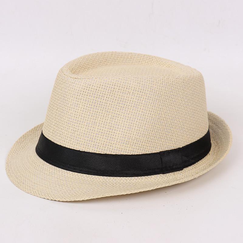 Jazz hat, linen solid color top hat, men's and women's crimped couple's sun hat