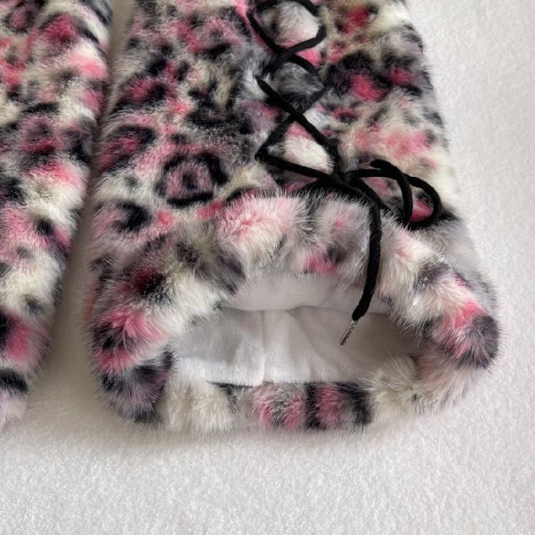 Dicke Damen-Beinwärmer für kühles Wetter aus Kunstpelz mit Plüsch-Leopardenmuster und gekreuzter Schnürung, Warme Stiefelüberzieher Socken für Lagenlook