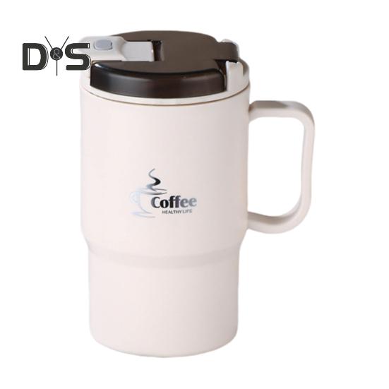 

Кофейная кружка из нержавеющей стали, термостакан для воды с крышкой-соломинкой для отделения чая и складной ложкой, дорожная кружка без содержания бисфенола А бежевый