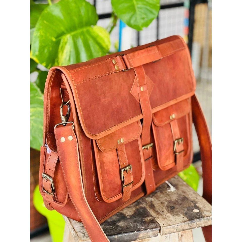 Handgefertigte Herren-Umhängetasche aus echtem Leder im Vintage-Stil für Laptops und Messenger-Aktentaschen