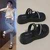 Muffin super fire one-word drag 2025 summer new thick-soled Roman sandals female sandals two wear fairy wind beach shoes