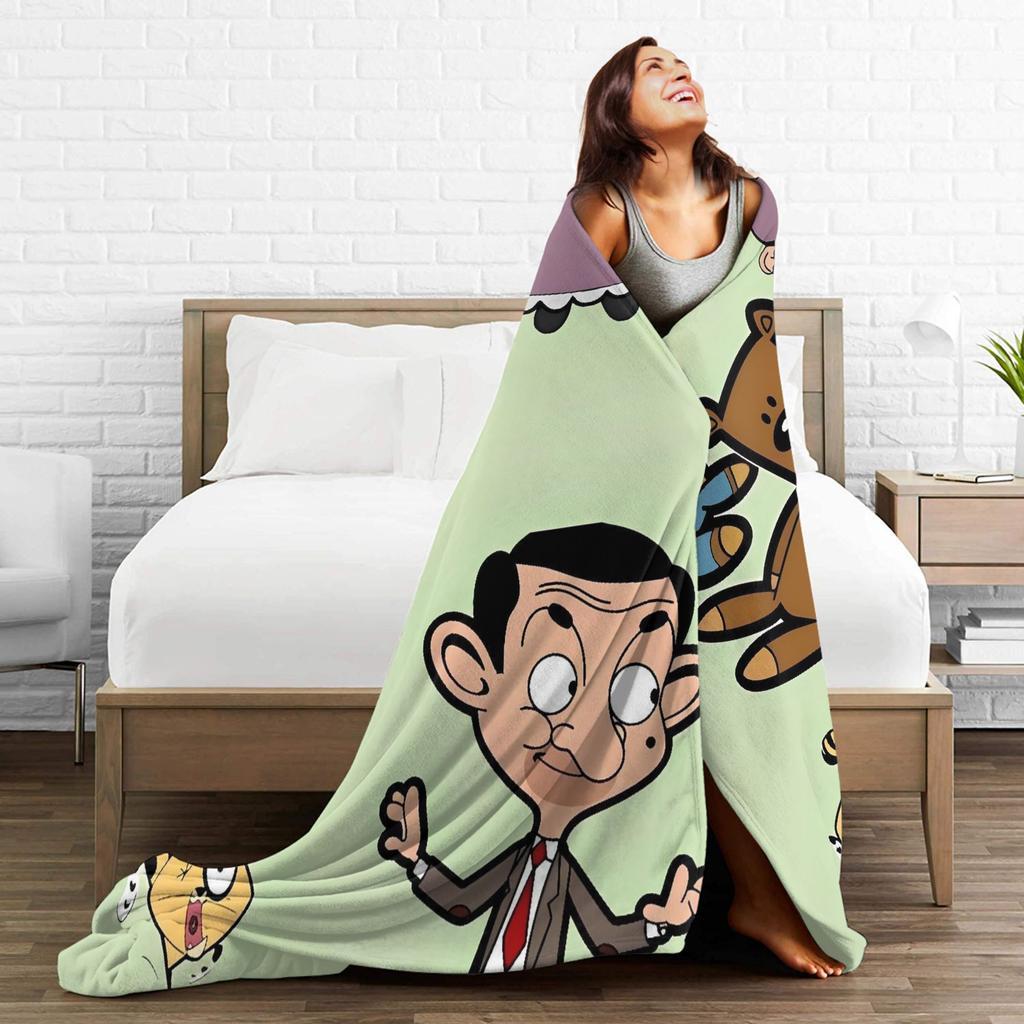 Mr Beans  Flannel Blankets Winter  Soft Durable Bedding Throws for Kids Adult Couch Bed Novelty Bedspread Sofa Bed Cover