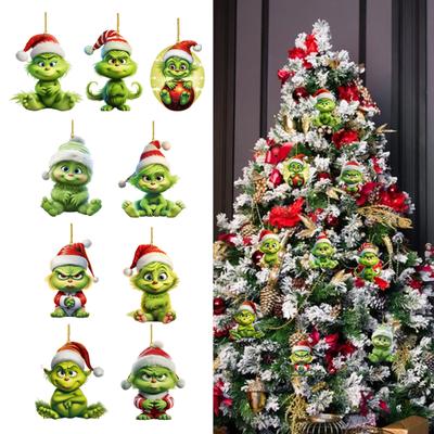 Christmas Hanging Ornaments Christmas Tree Pendant Cute Acrylic Green Doll Decoration for Festive Home Wall Window Decor