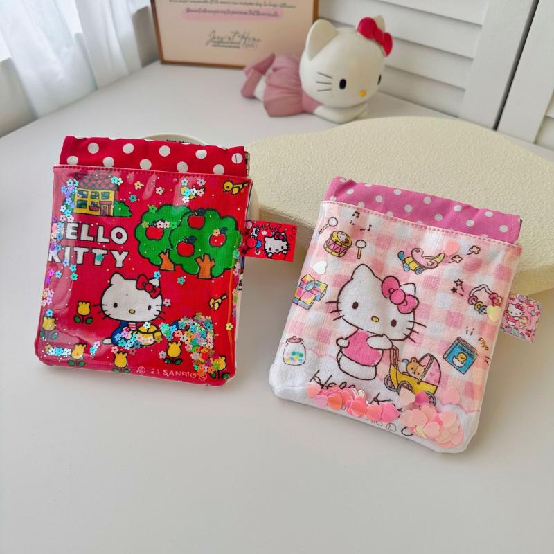 Cute Cartoon Quicksand Kt Cat Cosmetic Bag Portable Sanitary Napkin Storage Bag Lovely Lipstick Bags Travel Toiletry Bags