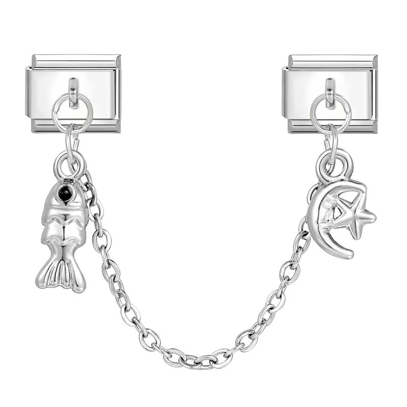 Flowers Moon Star Butterfly Heart Zircon Tassel Chain Italian Charm Links Fit 9mm Bracelet Stainless Steel DIY Jewelry Making
