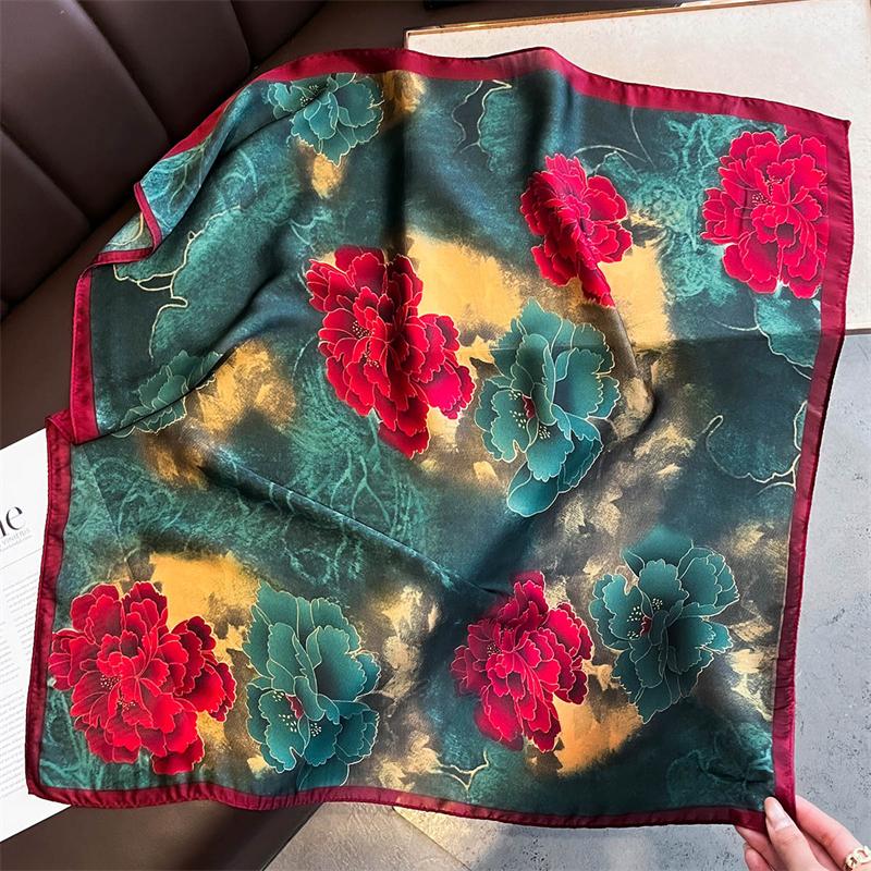 70cm Square Lemon Print Yellow Square Silk Scarf Casual Elegant Thin Breathable Neck Women Windproof Head Wrap Hair Scarves