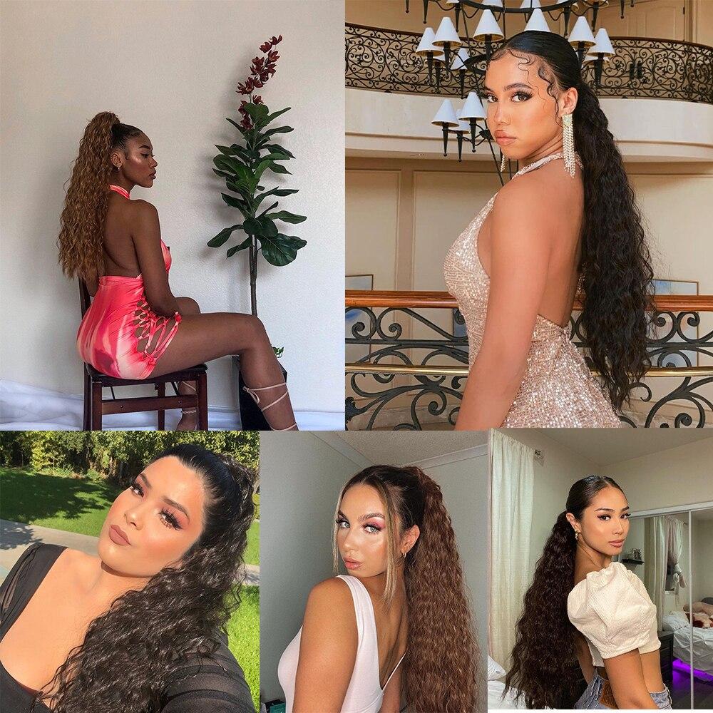 MISSQUEEN 22 34 tommer bølget hestehale hårforlengelse Syntetisk hestehale forlengelse hår for kvinner hestehale hår hårpynt