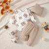 Fashion 4 Colors 0-9M Newborn Infant Bear 4PCS Outfit Set Autumn Long Sleeve Bodysuit+Pants+Hat+Socks Baby Casual Jumpsuit Gift Clothes