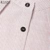 ZANZEA Women Round Neck Short Sleeve Striped Casual Shirts Dress