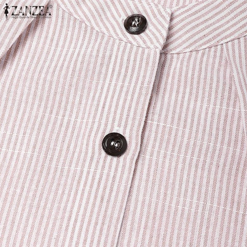 ZANZEA Women Round Neck Short Sleeve Striped Casual Shirts Dress
