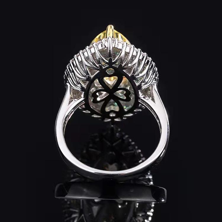 Luoxi Temple 925 Sterling Silver Ring with 6x13 High Carbon Marquise-Cut Diamonds Comparable to Yellow Diamonds - New Arrival.
