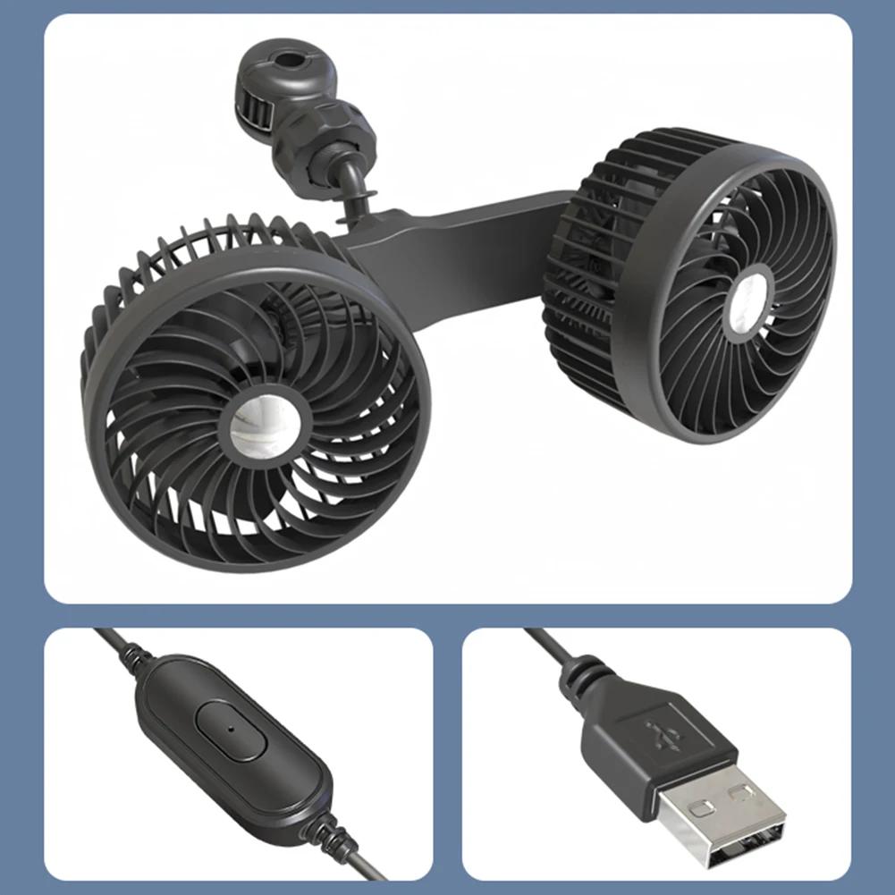 Autositz-Rückenkühlventilator 360-Grad-Drehung Auto-Kopfstützen-Belüftungsventilator USB-Aufladung Doppelkopffächer Nackenkühler Auto-Innenraum