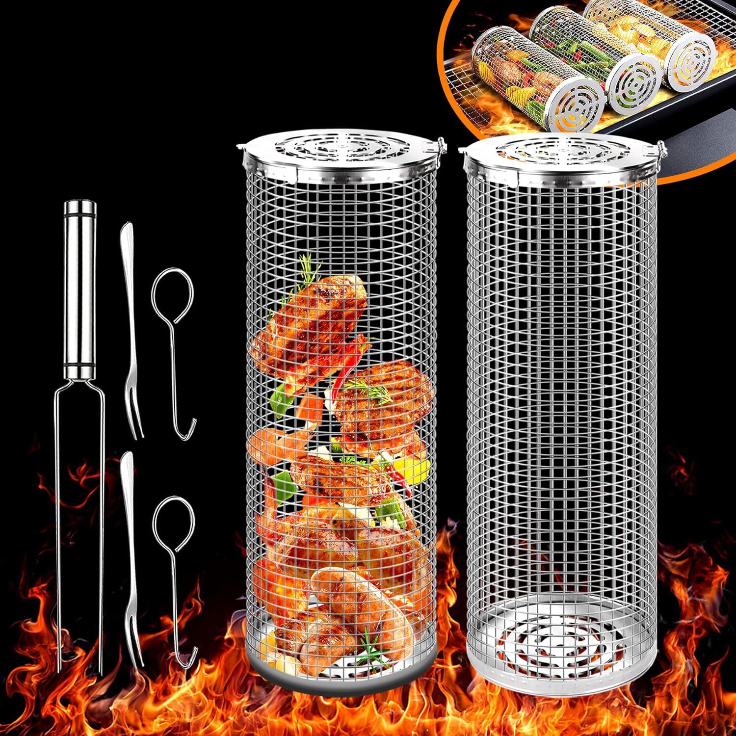 

Роликовая корзина для гриля, корзина для гриля, большие круглые корзины для барбекю из нержавеющей стали 304, сетка для барбекю на открытом воздухе для кемпинга, овощей, рыбы, овощей Type 1