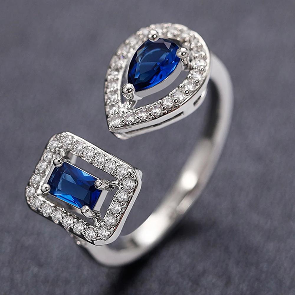 Huitan Geometric Shaped Cuff Opening Rings for Women Copper Color/Gold Color Noble Cubic Zirconia Ring Accessory Fashion Zircon