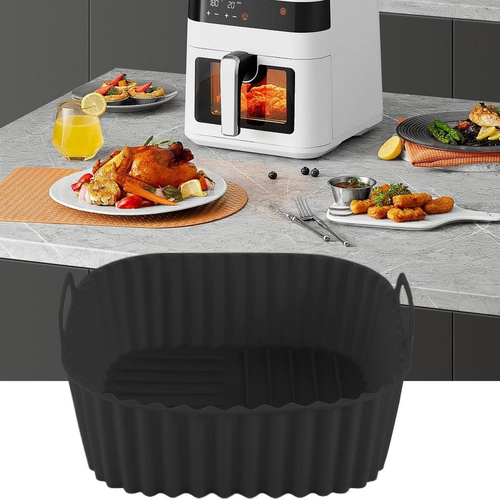 Air Fryer Silicone Basket Square Air Fryer Plate Kitchen Cookware Non-stick Baking Tray for Cooking Roasting Grilling Pizza Cake