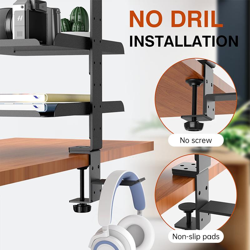 3 -Tier Multifunctional Desk Side Storage Rack Organize Your Workspace Effortlessly Adjustable Desktop Expansion Stand Cup Holde