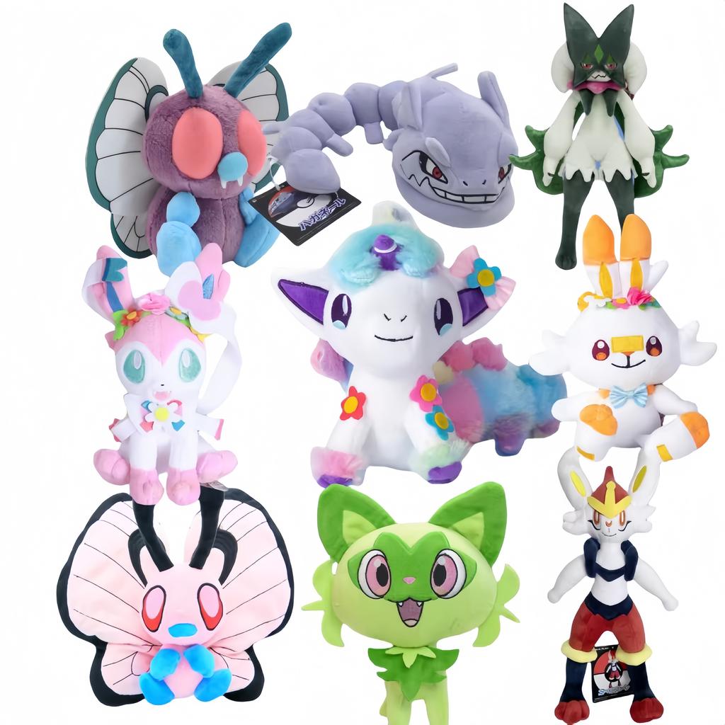Pikachu Cinderace Peluche Sprigatito Butterfree Steelix Bambola di Pezza Meowscarada Sylveon Ponyta Scorbunny Hobby Giocattoli