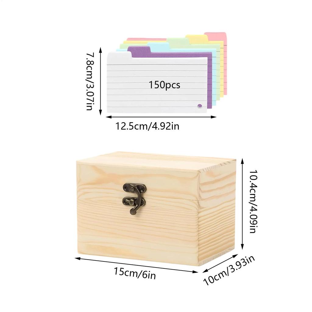 A7 Index Card Wooden Organizer Storage with 150 Index Card File Organizer Notecards Dividers Case for Notes Flashcard Envelope