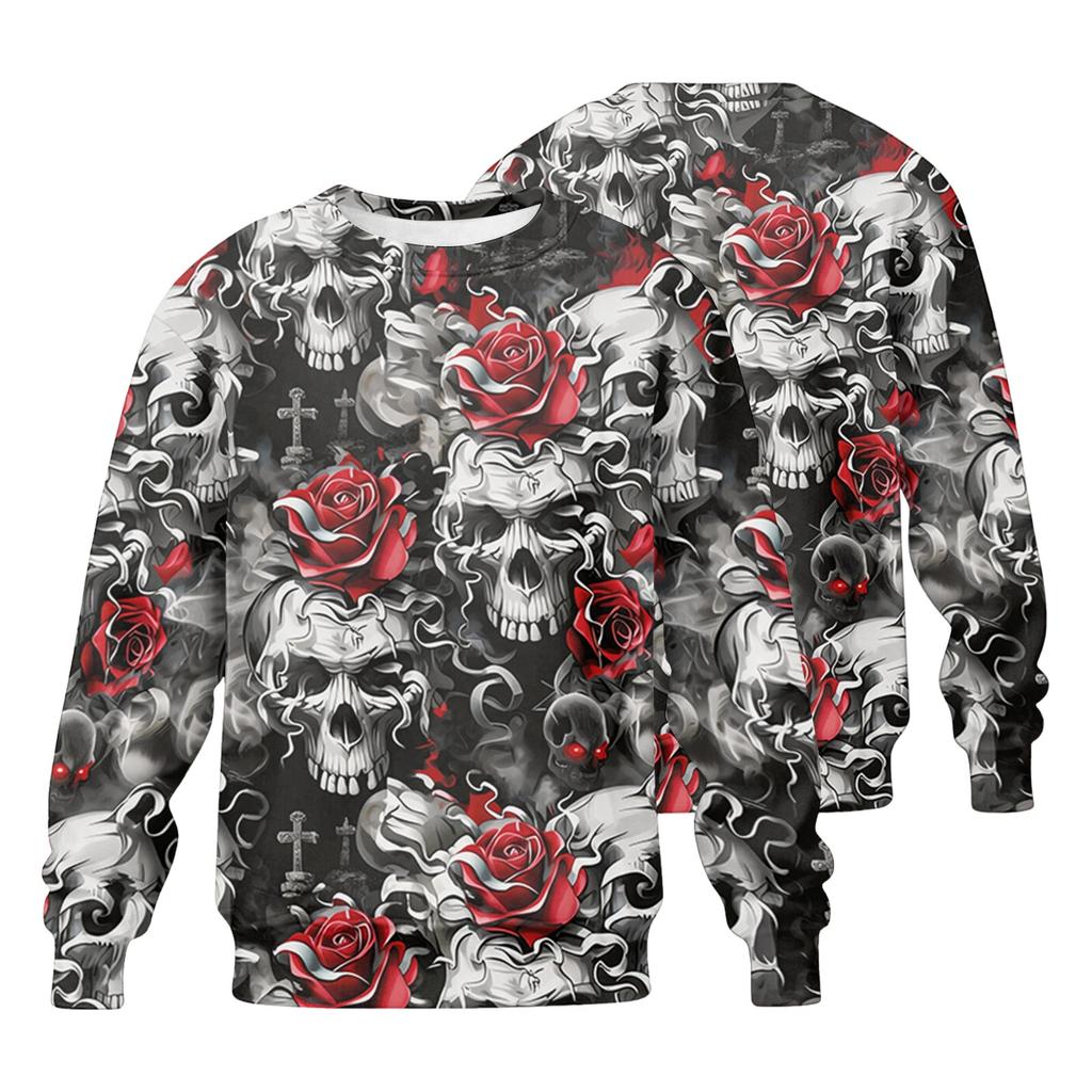 Men's Long Sleeve Neck Sweatshirt with Halloween Print, Casual Loose Fit