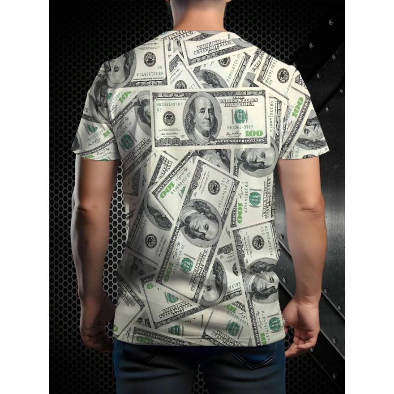 Summer Round Neck 3D 100 Dollars Print Top Fashionable Casual Short Sleeved Men's T-shirts