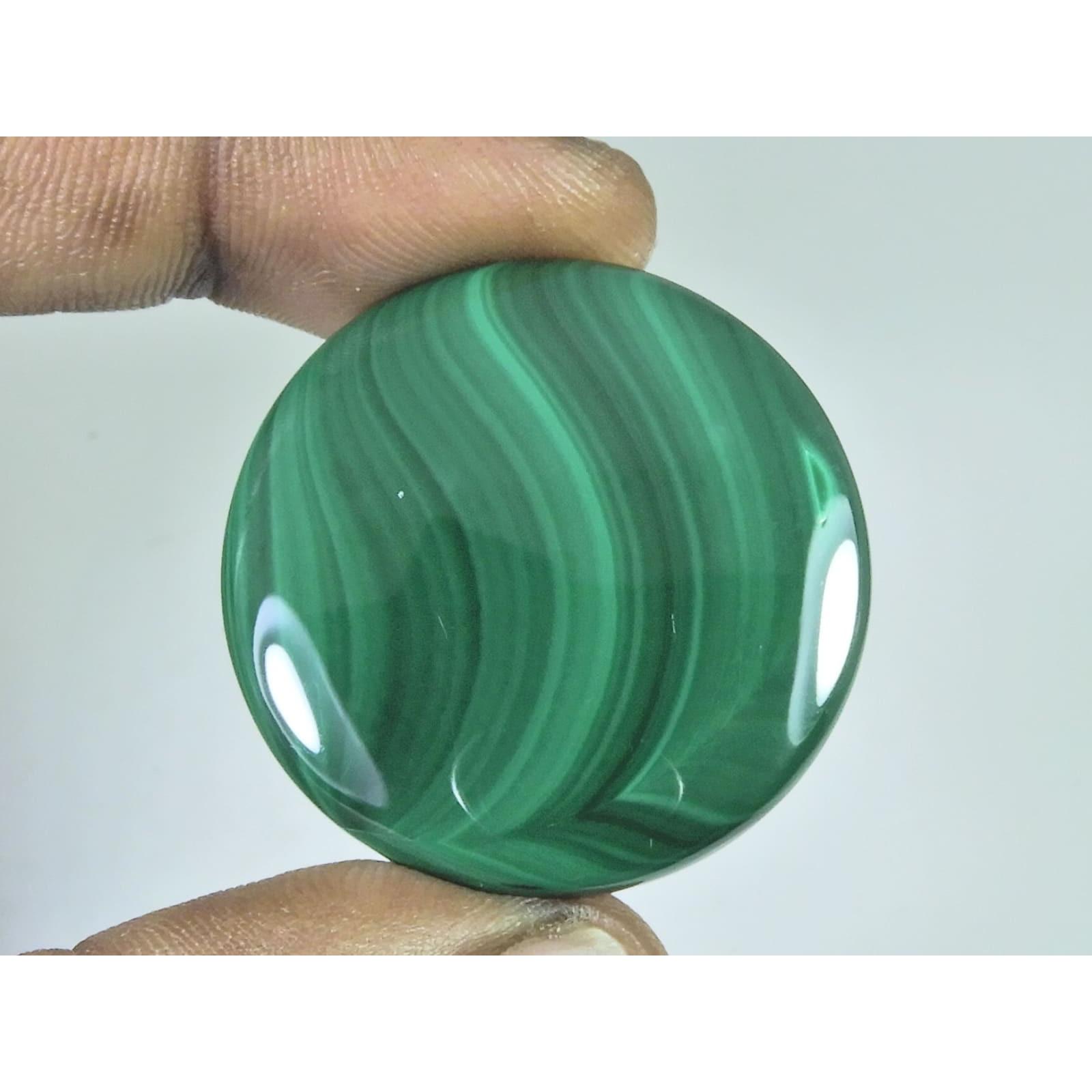 

61Cts. Natural Green Malachite Round Shape Cabochon Loose Gemstone 35X35X4MM D-342